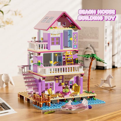 Beach House Building Sets Seaside Villa House Building Toys Compatible with Lego Friends Sets for Girls Age 8-12 Creative Holiday Cottage Building Kit Gift for Christmas Valentine's Day Party