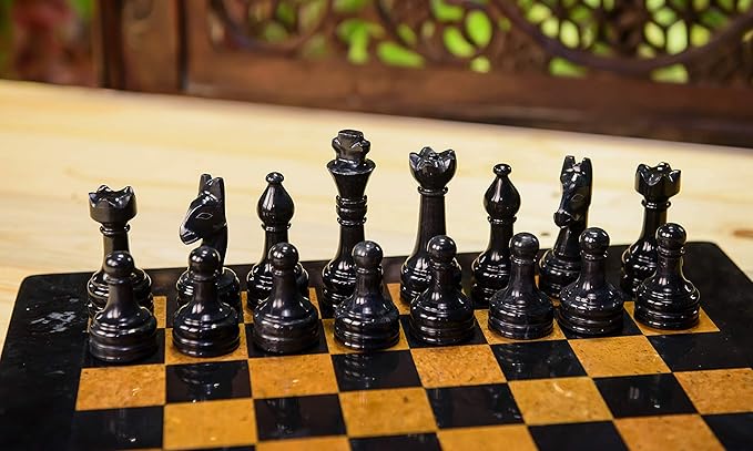 Radicaln Marble Chess Set 15 Inches Black and Golden Handmade Luxury Board Games for Adults Ideal Marble Chess Board Game Set &amp Chess Pieces