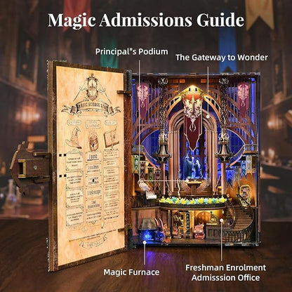 Magic Book Nook Kit - DIY Miniature House Dollhouse Kit for Adults Booknook Tiny House Bookshelf Decor 3D Wooden Puzzle Gifts for Family Friends (Magic Admissions Guide)