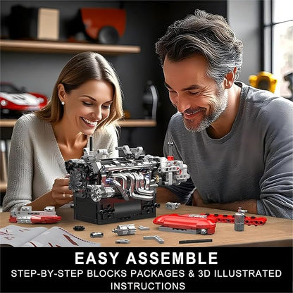 Mould King 10226 V12 Engine Model Kit That Run 12-Cylinder Supercar Engine Building Blocks Sets with Motor Building Your Own Supercar Engine Toy STEM Engineering Toy for Adults(863 Pcs)
