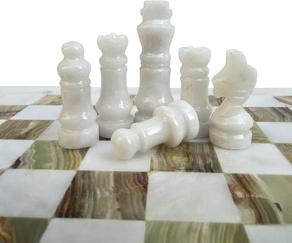 Handmade Staunton White and Green Onyx Marble Chess Board Game Set - Best Board Games for Home Décor Gifts - Suitable for Table Décor - Non Go Board Game - Non Checker Board Game