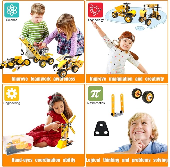 STEM Building Toys 10 in 1 Construction Set for Preschool Kids Educational Creative Games Holiday Idea Gift for 5+ Years Old Stem Activities for Kids Ages 4-8 5-7 6-8 Boy Birthday Gifts