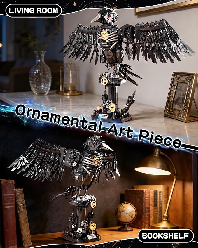 Mechanical Crow Building Block Sets for Adults Compatible with Lego Raven Animal Collection Model Halloween Decor for Home or Office STEM Toys Gift for Teens Boys and Girls 8-14 (1018PCS)