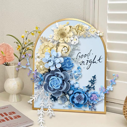 Flower Building Set for Adults Crescent Moon Botanical Art Display Creative Floral Home Décor for Table or Wall Gift for Flower Lovers