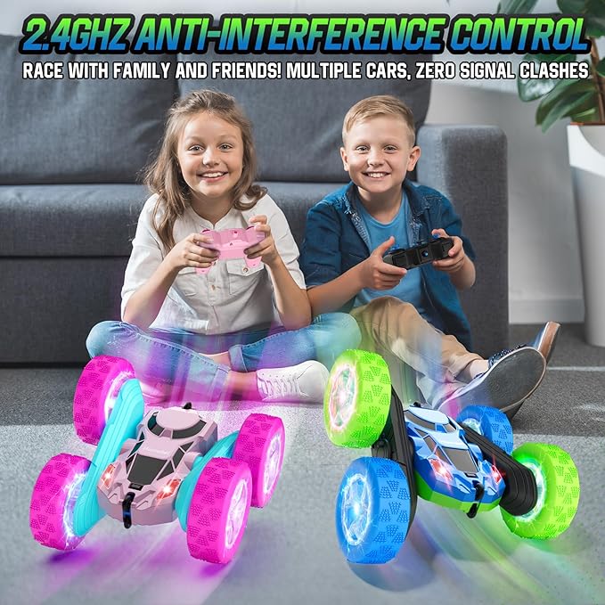 RC Cars Toys for Kids Ages 6-12 360° Spinning Double-Sided Remote Control Car with LED Lights 4WD Rechargeable Toy for Boys Age 8-10 Perfect Birthday Holiday Valentines Easter Gift