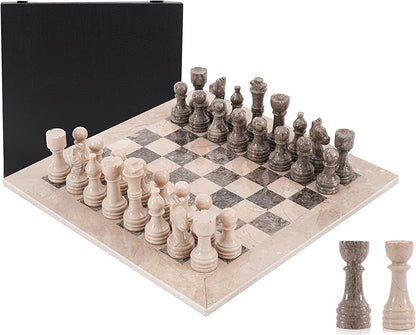 Marble Chess Set for Adults 15 Handmade Verona &amp Oceanic Board Game with 32 Chess Pieces 2 Extra Queens &amp Storage Box Luxury Travel Game – Elegant Home Décor