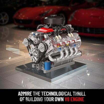 Mould King 10171 V8 Engine Building Blocks Sets V8 Engine Model kit That Run Build Your Own STEM Model Engine 8-Cylinder Car Engine Building Engineering Toys for Age 14+/Adults Collections(487+PCS)
