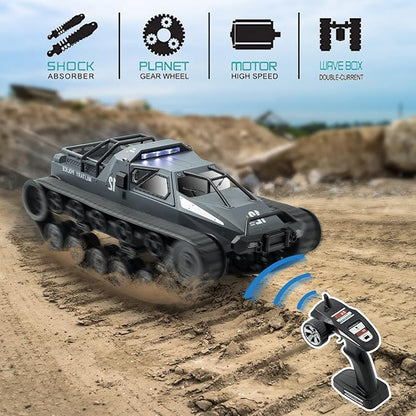 RC Tank Car 1:12 Remote Control Crawler 12KM/H High Speed Tank 2.4Ghz RC Rock Crawler Off-Road 4WD 360°Rotating Drifting Car with Rechargeable BatteryMilitary Truck Toy for Adults and Kids