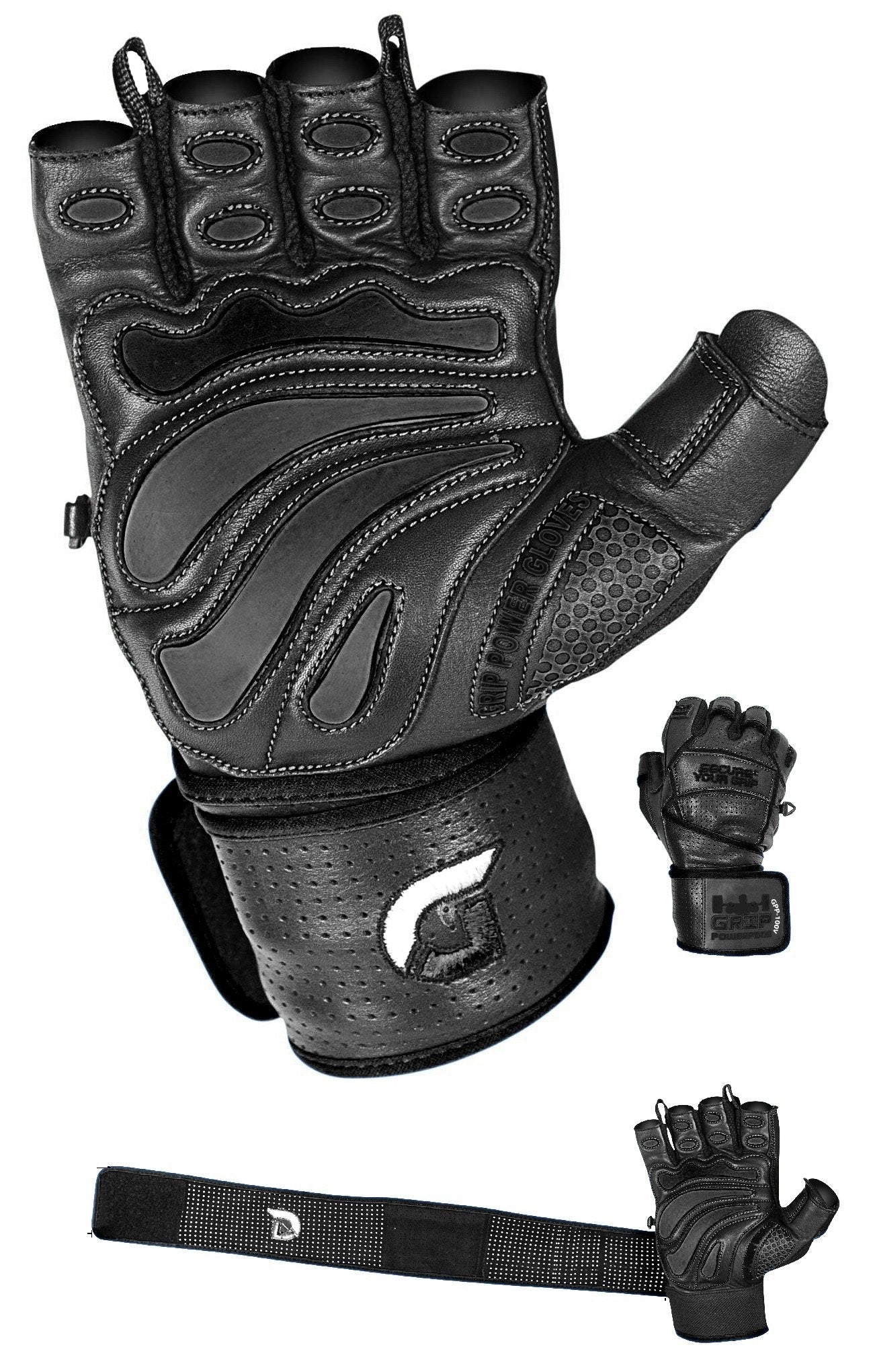 Elite Leather Gym Gloves with Built in 2" Wide Wrist Wraps Grip & Design for Weightlifting Power Lifting Bodybuilding & Strength Training Workout Exercises