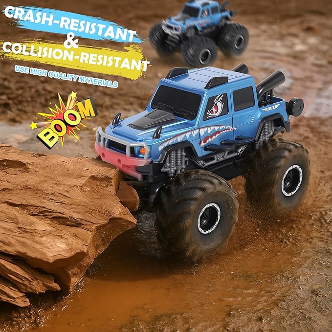 HENGI Amphibious Remote Control Car RC Monster Truck 2.4GHZ 1:16 Waterproof All-Terrain Off-Road RC Cars Toys Pool Toys Gifts for Boys and Girls Age 8-12 (Blue)