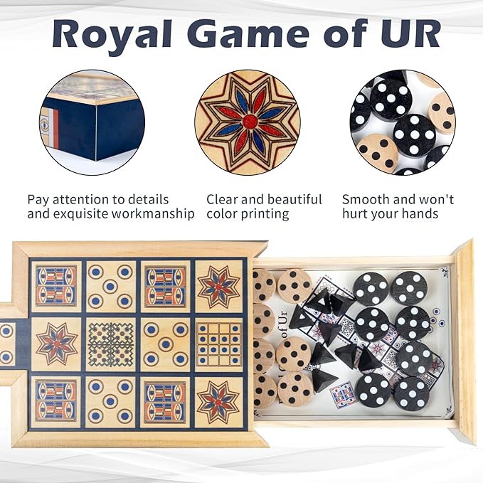 Wooden Royal Game of URAncient Strategy Board Game for 2 PlayersBeautifully Designed Board with Storage DrawersOver 4500 Years Old (Orange)