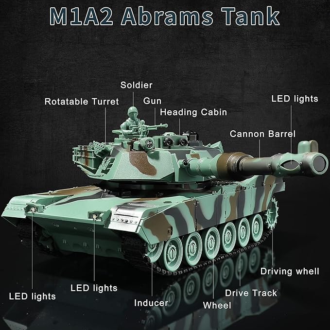 RC Tank US M1A2 Abrams Remote Control Tank Toy 1:28 Scale 2.4GHz RC Military Vehicles with Realistic Sounds Army Toys for Boys Kids &amp Adults