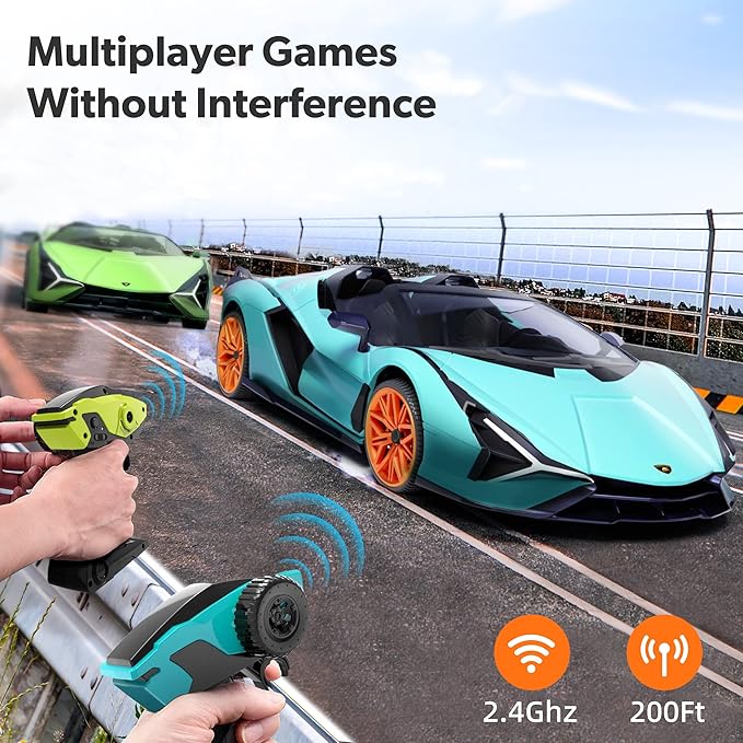 MIEBELY Lamborghini Remote Control Car 1:12 Scale Lambo Toy Car 2 X 7.4V 900mAh Officially Licensed 12Km/h Fast Rc Cars with Led Light 2.4Ghz Model Car for Adult Boys Girls Birthday Ideas Gift - Blue
