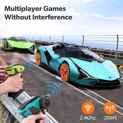 MIEBELY Lamborghini Remote Control Car 1:12 Scale Lambo Toy Car 2 X 7.4V 900mAh Officially Licensed 12Km/h Fast Rc Cars with Led Light 2.4Ghz Model Car for Adult Boys Girls Birthday Ideas Gift - Blue