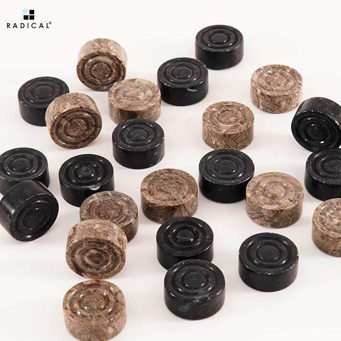 Radicaln Marble Checker Figures 1.25'' Inches Black and Oceanic Handmade Checker Pieces for Chess Board Game Draughts Game Chess and Checkers Set