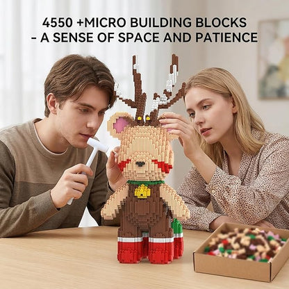 16.53 Reindeer Teddy Blocks Bear Building Bricks Set Challenge for Adults Ages 14+ Collectible Home Decor for Bedroom Office or Book Shelf Keep Busy Relaxing Activity Gift Birthday