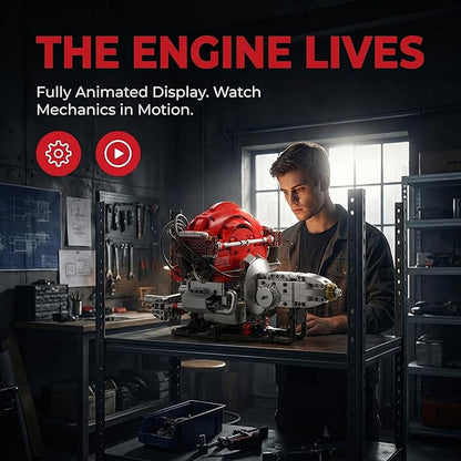 Engine Model 868PCS Building Blocks for Adults with Bluetooth App Control DIY Working Mini Engine Build Kit with Dynamic RGB Lighting STEM Engineering Kit for Builders