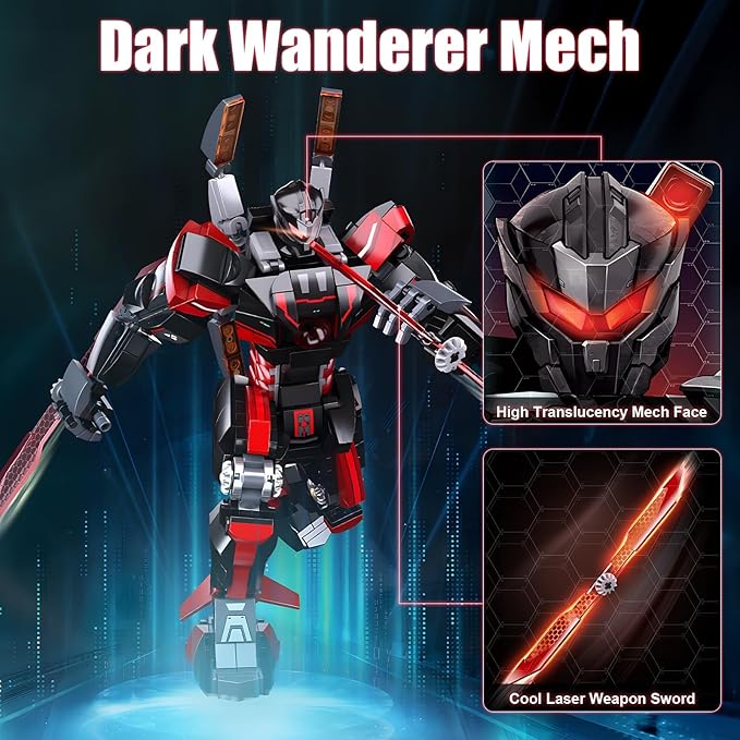 HIGH GODO Wanderer Mech Building Blocks Set for AdultsDark Robot Model Building Kit with 2 Multiple Weapons 585 Pieces Creative Collectible Gift for Teens 14+