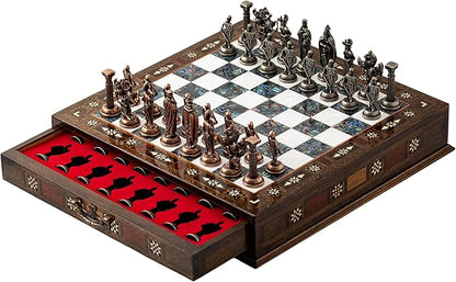 15’’ Unique Handmade Chess Set – Handmade Wooden Storage Board with Metal Chess Pieces – Luxury Gift for Men and Collectors – Gift for Dad (Purple)