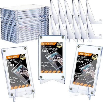 30 Pcs Screw Trading Card Protector with Display Stands Acrylic 35 PT Baseball Card Holder for Football Sports Game Business Display