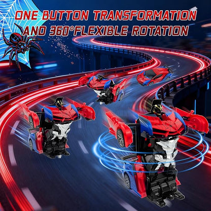 Spider Remote Control Car Toy for Boys 2.4Ghz RC Transform Robot 1:18 Scale One-Button Deformation 360°Rotation Car with Underbody Lights Gifts for Boys Ages 3 4 5 6 7 8 9 10 11 12