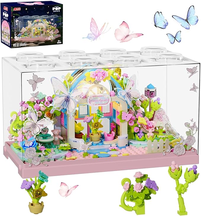 Flowers Butterfly House Building Set with LED 437PCS Botanicals Butterfly and Flowers Garden Building Blocks ToyBirthday Gifts for Girls Age 8-10