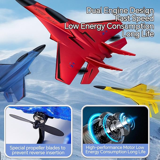SU-35 Rc Model Fighter Jet with LED Lights | 2.4 Ghz Rc Remote Control Fighter Jet Glider with 3-Axis Gyro EPP Foam Twin-Motor Luminous Strip Easy to Fly &amp Crash-Resistant RC Aircraft (Red)
