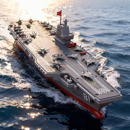 40CM S19 Hobby RC Boat for 14y+ Beginners Remote Controlled Warship Aircraft Carrier 4WD 2.4G Battleship 10km/h On Water Lakes Pools