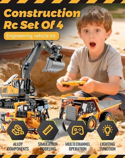 Construction Rc Set of 4 2.4ghz Remote Control Excavator 360° Rotation Lights and Sounds Command The Site Conquer The Dirt Collaborative Experience Alloy Material (1Pc-D)