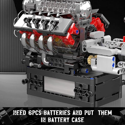 Mould King 10225 V8 Engine Model Kit that Works - Car Engine Building Blocks Kit with Battery STEM Mechanic Engineering Construction Set Collection Model Gift for Adults(855 PCS)