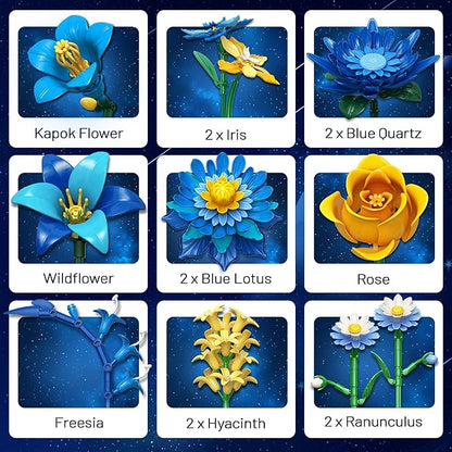 Starry Blooms Flowers Bouquet Building Set for Adults Artificial Flower Compatible with Lego Botanical Collection Valentine's Mother's Day for Women Girl Girlfriend Home Decor