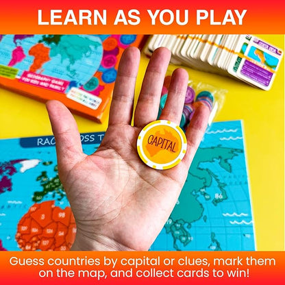 QUOKKA Board Games for Kids 8-12 - Family Games for Kids and Adults - Journey Across the World Card Game Ages 5-9 - Learn Capitals Flags Facts and Map Locations with 195 World Map Cards