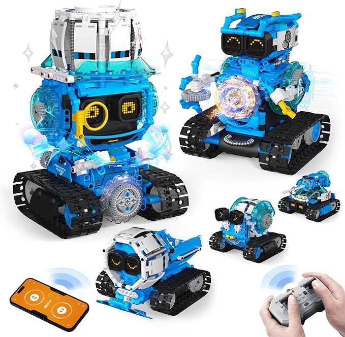 5 in 1 STEM Robot Building Toys for Boys Age 8-13 494PCS Remote &amp App-Controlled Set Educational Coding Toy Kids DIY Sound &amp Light Interactive Science Sets Gift for Boys Girls 10-12