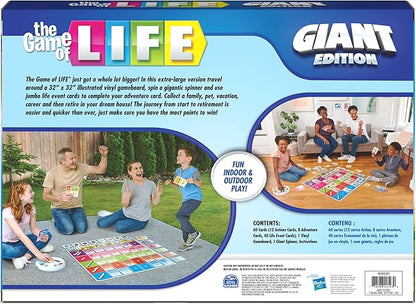 The Game of Life Giant Edition Family Board Game Indoor/Outdoor Fun Game with Big Oversized Gameboard Cards Spinner for Adults and Kids Ages 8 and up