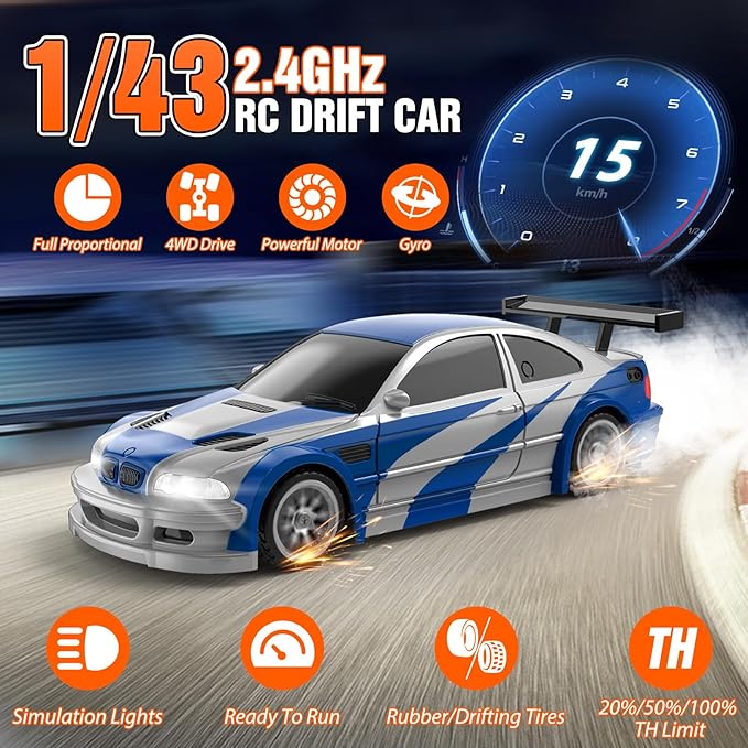 RC Drift car 1/43 Mini Rc Drift car with Gyroscope 2.4GHz Full Proportional Remote control Cars 4WD High Speed Racing with Lights Racing Tires Model Cars Gift for Adults Kids Boys Girls