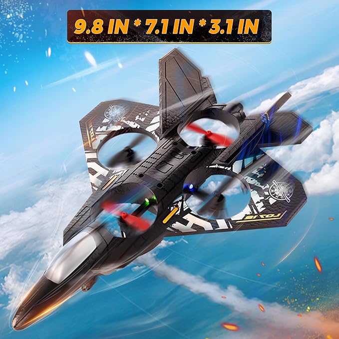 BEZGAR RC Plane 2.4GHZ Drones for Kids | Remote Control Airplane RC Helicopter 360° Flip Fighter Jet Toy with Colorful Navigation LED Light