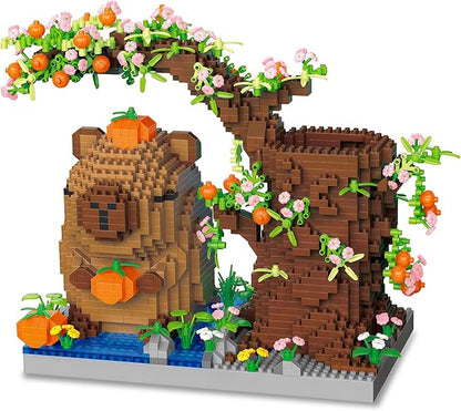 Capy-bara Pen Holder Building Blocks Set Cute PumpkinAnimalsFlowersTree Building Bonsai Kit Gifts Toy for Kids Age 8 9 10 11 12 Office Home Decoration Gift for Boys Girls Adult(1890PCS)