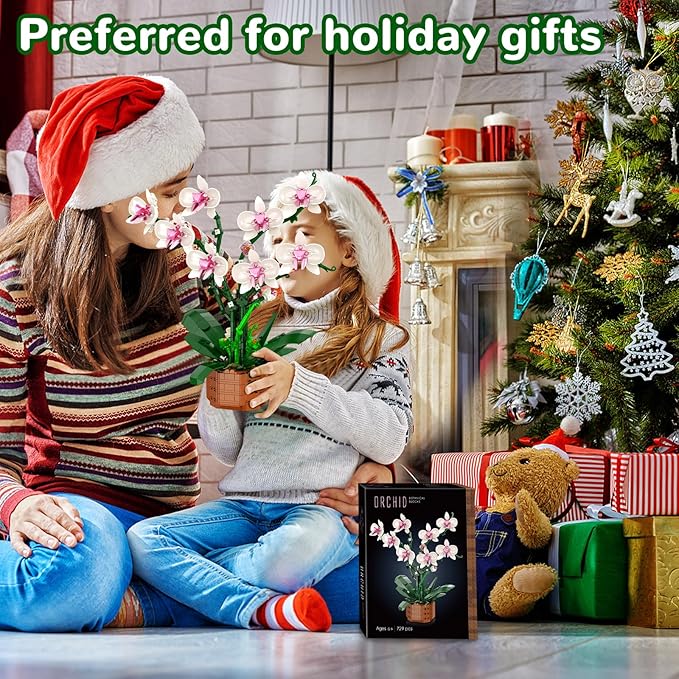Orchid Building Blocks Set with LED Light – DIY Artificial Flower Kit for Home Decoration for Adults and Kids 6-14Ideal for BirthdaysSpecial Occasions729-Piece Mother 's Day