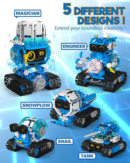 5 in 1 STEM Robot Building Toys for Boys Age 8-13 494PCS Remote &amp App-Controlled Set Educational Coding Toy Kids DIY Sound &amp Light Interactive Science Sets Gift for Boys Girls 10-12