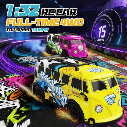 Mini RC Toy Cars for Easter Gifts for Adults Kids Boys Girls RC Drift Car 1:32 Scale 2.4GHz remote control Remote Control Car with LED Lights 4 Obstacles Stunt Drifting RC Toys 4WD 25 km/h