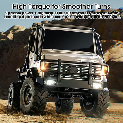 RC Truck 1/18 RC Semi-Trucks MN-333 Unimog Off-Road Rock Crawler 4WD Remove Control Truck RTR Transport Car Alloy Model for Modification Enthusiasts Gifts (Silver)