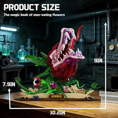 Piranha Plant Building Set for Adults Horror Shop of Cannibal Little Flower Model with Openable Mouth &amp Magic Base Book Gift for Tv Film Fans