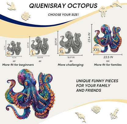 Qiuenisray Wooden Puzzles for Adults 1000 Pieces Octopus Ocean Jigsaw Puzzles FSC Certified Unique Shape Adult Puzzles Pieces Wall Decor for Family Game 23.4x23.5 in