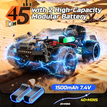 DEERC 1:12 Fast RC Cars 45KPH 4WD High Speed Short Course RC TruckOff-Road All Terrain Remote Control Car with 2 Rechargeable Batteries &amp Spare Tire2.4GHz RC Monster Truck for Adults Kids Boys
