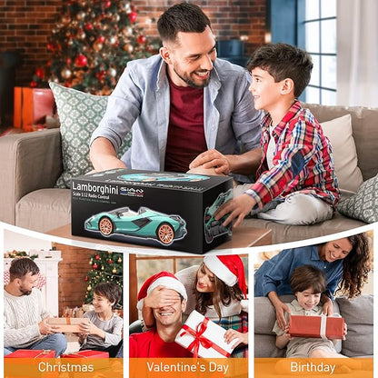 MIEBELY Lamborghini Remote Control Car 1:12 Scale Lambo Toy Car 2 X 7.4V 900mAh Officially Licensed 12Km/h Fast Rc Cars with Led Light 2.4Ghz Model Car for Adult Boys Girls Birthday Ideas Gift - Blue