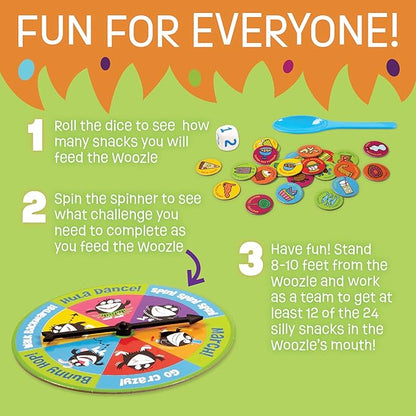 Peaceable Kingdom Feed the Woozle Cooperative Game for 2 to 5 Kids Ages 3+ - Learn Social Skills While Completing Physical Challenges