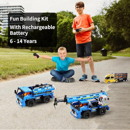 STEM RC Truck Building Toys 2-in-1 Technic Vehicle Building Kits for Boys Age 8-12 Construction Erector Set Crane Truck Build Model for Boys Girls Age 6 7 8 9 10 11 12 13 14+