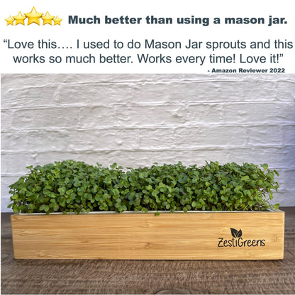 Self-Watering Microgreens Growing Kit – Easiest Way to Grow Fresh Microgreens at Home. Includes Reusable Tray, Organic Seeds, Grow Mats & Stylish Bamboo Frame – No Soil, No Mess (Salad & Broccoli)