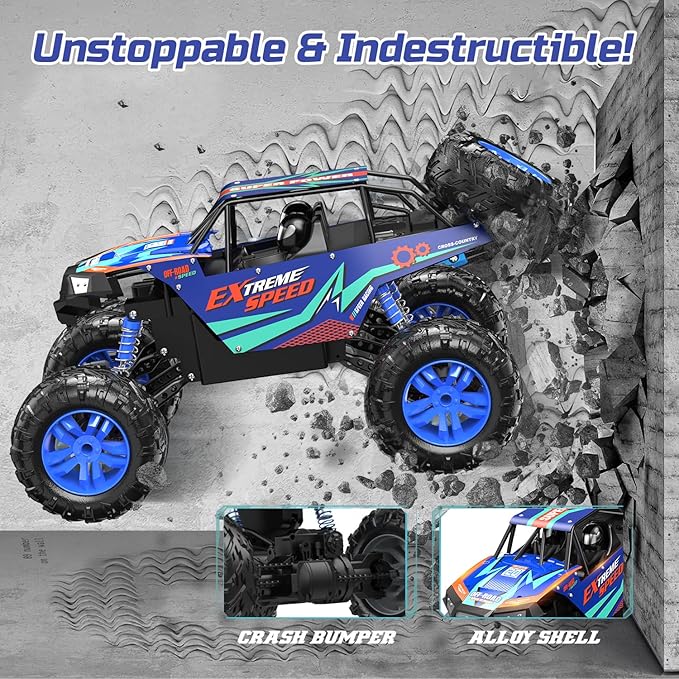 DEERC Large 1:8 Scale Upgraded Monster Truck Remote Control Car for Adults Boys Off Road RC Cars with Realistic Sound 2.4Ghz 4WD Rock Crawler Toy All Terrain Climbing 2 Batteries for 80 Min Play