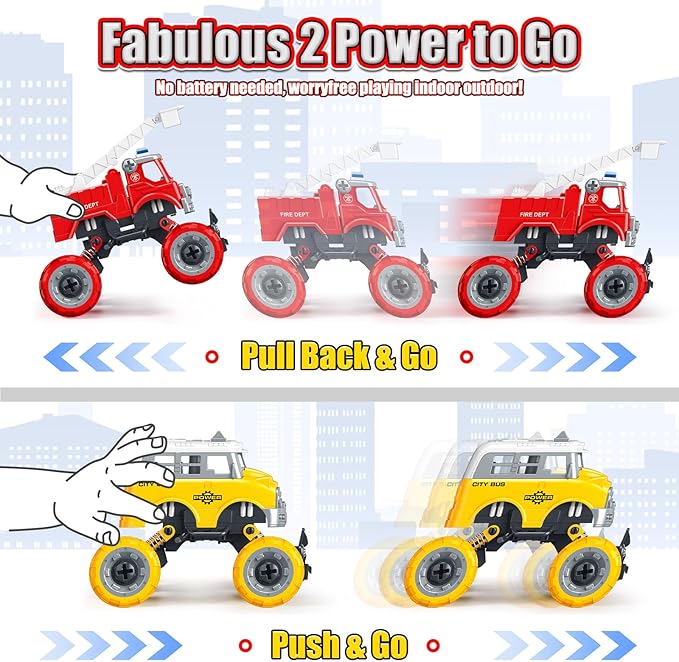 LUDILO Kids Boys Toys Age 4-6 5-7 6-8: 4 PCS DIY Assembly Building City Bus Ambulance Police Car Toy Fire Truck with Electric Drill Stem Learning Toys Gifts for 3 4 5 6 7 8 Year Old Boys Girls Kids
